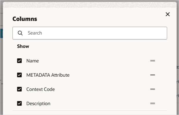 Include the context code column in the table.