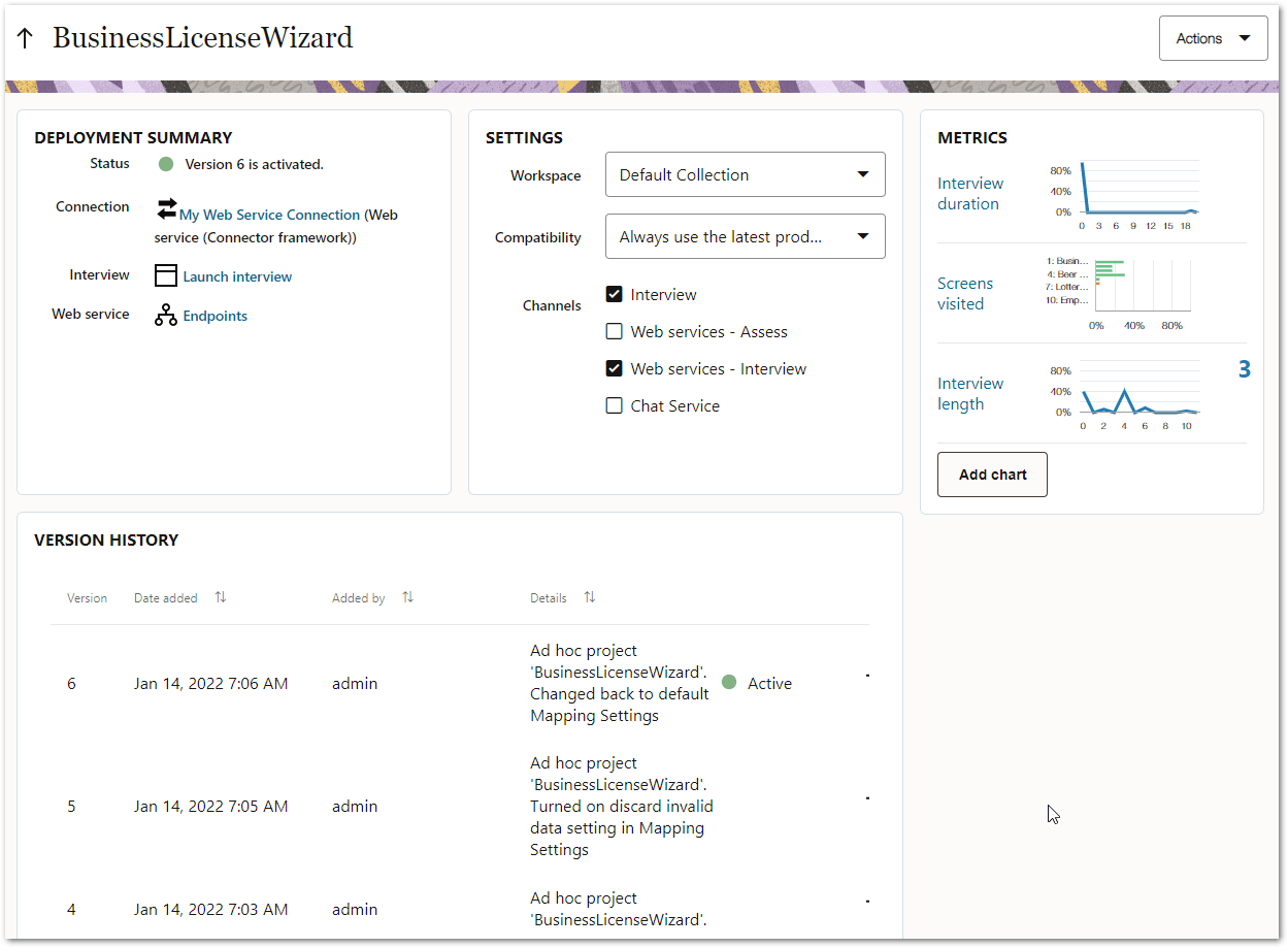 The deployment details screen for a deployment in Intelligent Advisor Hub