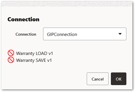 The Connection window for a deployment in Intelligent Advisor Hub showing operations that are not registered