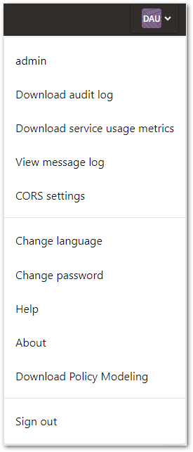 Image of Intelligent Advisor Hub user menu