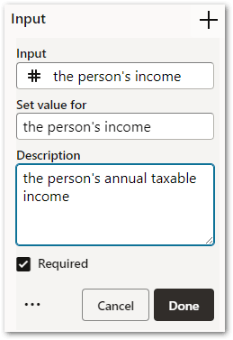 An input field in a decision service project showing a description defined