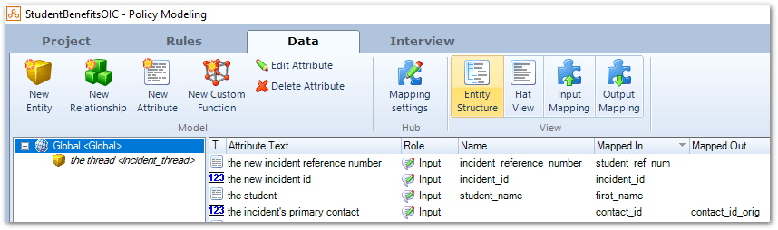 Mapping names shown for attributes in Policy Modeling