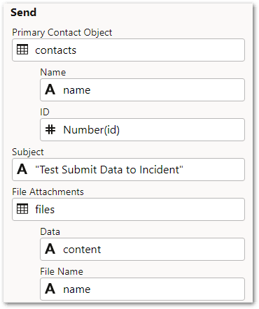 The send properties for a submit data data action in a flow in Intelligent Advisor Hub