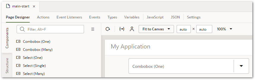 A Combobox added to the page of a web application in VBCS