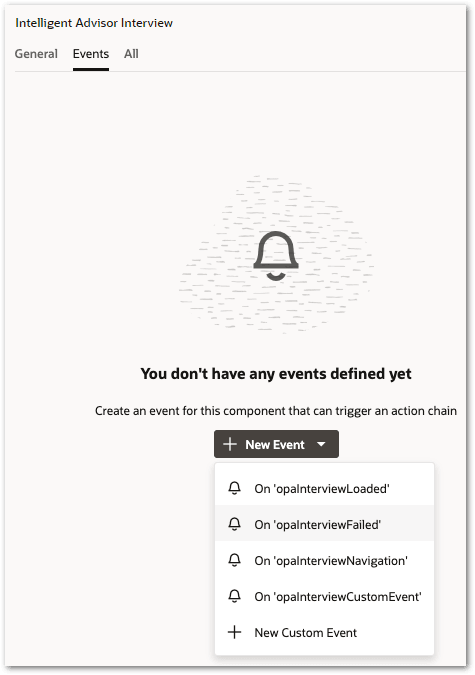 The Intelligent Advisor Interview component pre-defined events