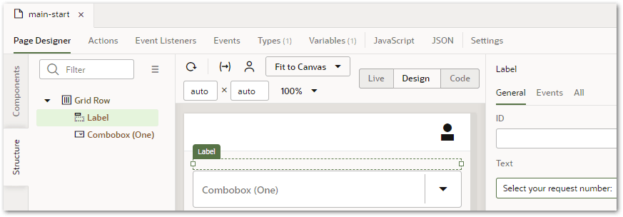 The text of a label in the Page Designer of a Web App in Visual Builder