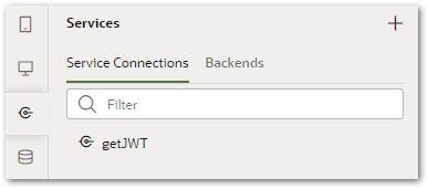 A getJWT service connection in a Visual Builder application