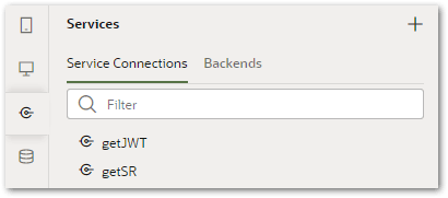 A getSR service connection in a Visual Builder application