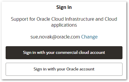 The sign in options in My Oracle Support for OCI and Cloud applications support