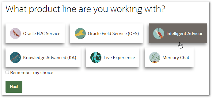 The Intelligent Advisor option when creating a service request in cx.rightnow.com