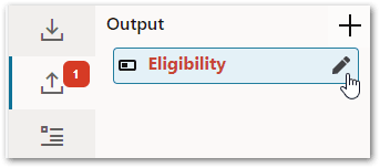 The pen icon used to edit an output field in the contract editor in a decision service project in Intelligent Advisor Hub