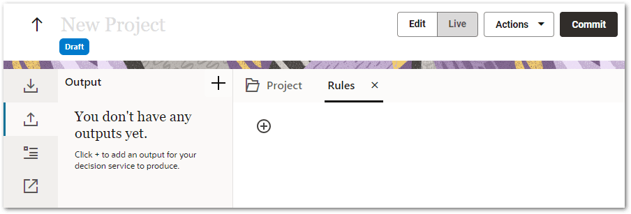 The New Project page for a decision service project in Intelligent Advisor Hub