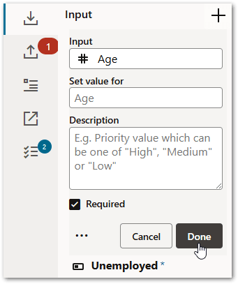The Contract pane in a decision service project showing the addition of an Age field