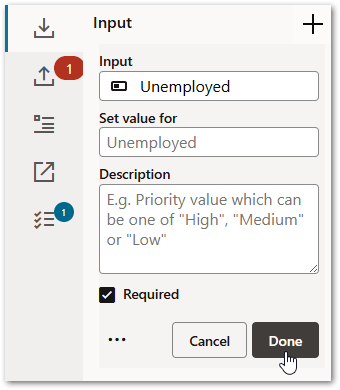 The Contract pane in a decision service project showing the addition of an Input field