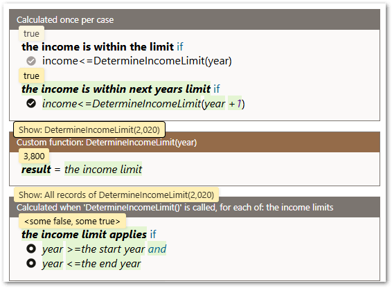 A custom function rule in Live mode in a decision service project showing only records belonging to the selected call