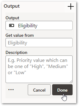 The Contract pane in a decision service project showing the addition of an Output field