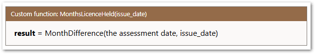 A custom function for MonthsLicenceHeld in a decision service project
