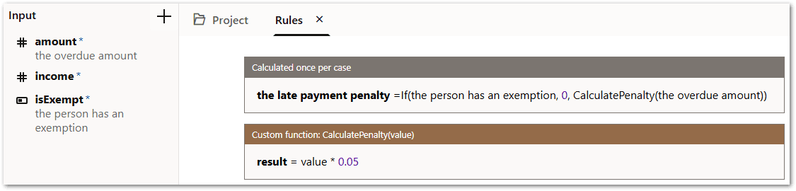 A custom function for CalculatePenalty in a decision service project