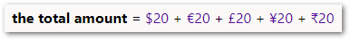 A rule in a decision service project showing different currency symbols used