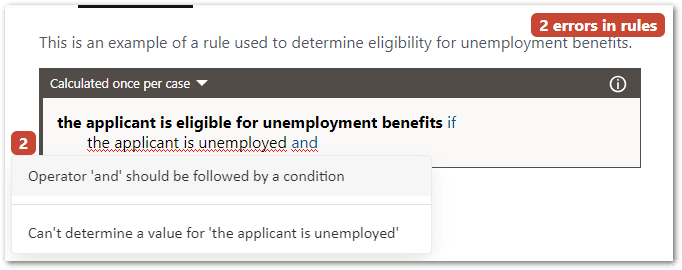 A condition defined in the rule editor in a rules project in Intelligent Advisor Hub