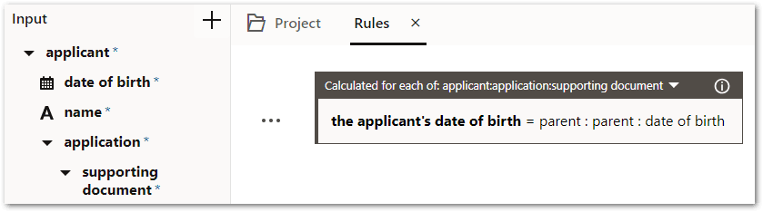 The Parent operator used in a decision service rule with another Parent operator