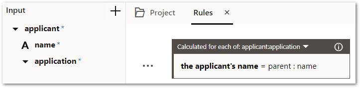 The Parent operator used in a decision service rule
