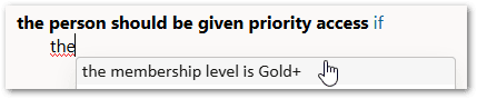 The suggestion pop-up for a Boolean rule that shows a field name containing an illegal character