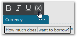 The inline editor in a flow project in Intelligent Advisor Hub showing the toolbar used for text substitution