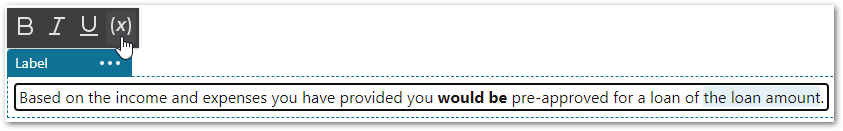 The substitution option for a label control in a flow project in Intelligent Advisor Hub