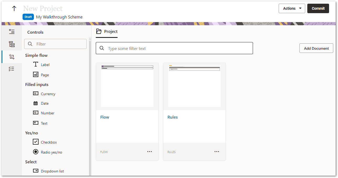 The New Project page for a flow project in Intelligent Advisor Hub