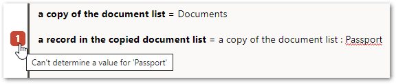 A rule error shown when a rule refers to a non-primary record list