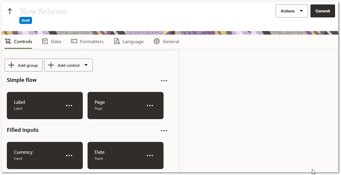 The New Scheme page for a flow scheme project in Intelligent Advisor Hub