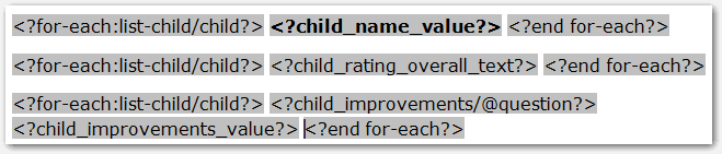 Form template showing fields for an entity group to be displayed by attribute