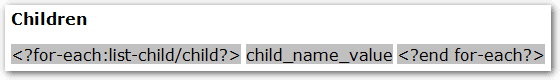 Form template showing fields for an entity group