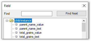 The Field dialog in an RTF form template in Word showing the entity folder