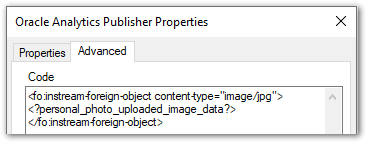 Code for uploaded image on Advanced tab in the BI Publisher Properties dialog