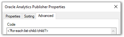 Start tag for entity-level attribute coded on Advanced tab in the BI Publisher Properties dialog