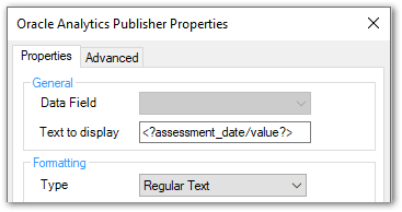Display text on Properties tab in the BI Publisher Properties dialog