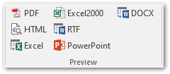 Preview options on BI Publisher ribbon