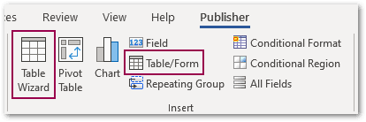 Table/Form button on BI Publisher ribbon