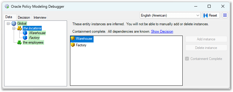 Debugger Data view showing multiple inferred entity instances