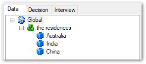 The left hand pane of the Data view in the Oracle Policy Modeling Debugger