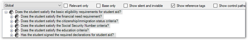 The Decision view when accessed by the Relevant link in the Details window on the Interview tab