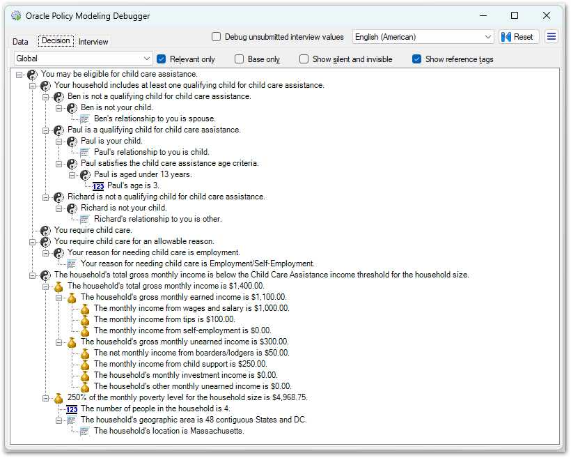 Debugger Decision view showing a known goal attribute