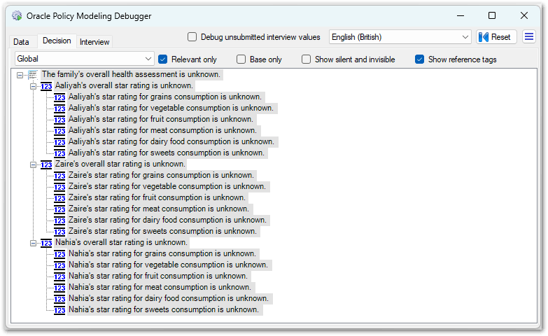 Debugger Decision view showing unknown goal attribute