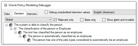 Decision view in Debugger showing the relevant paths to the selected attribute value