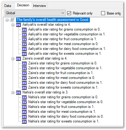 Debugger Decision view showing known goal attribute