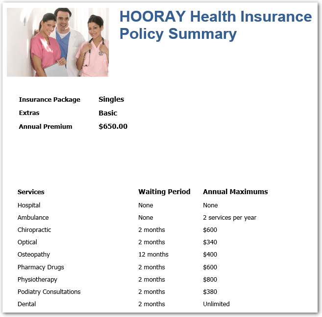 An example of a form generated from the Insurance Picker example policy model