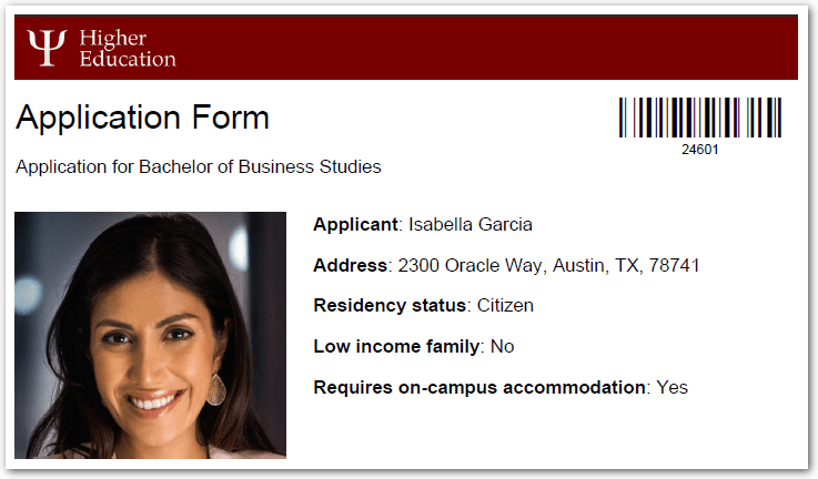 A generated form showing the inclusion of an uploaded image