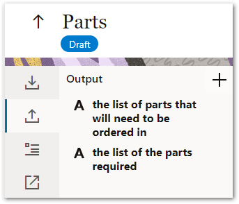 The output contract for the Parts decision service in Intelligent Advisor Hub